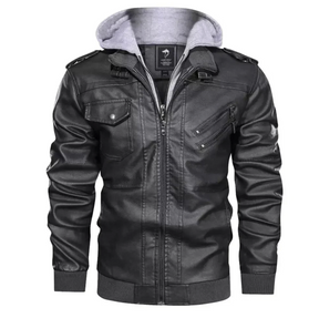 Jaqueta de Couro Masculina com Capuz Firenzi