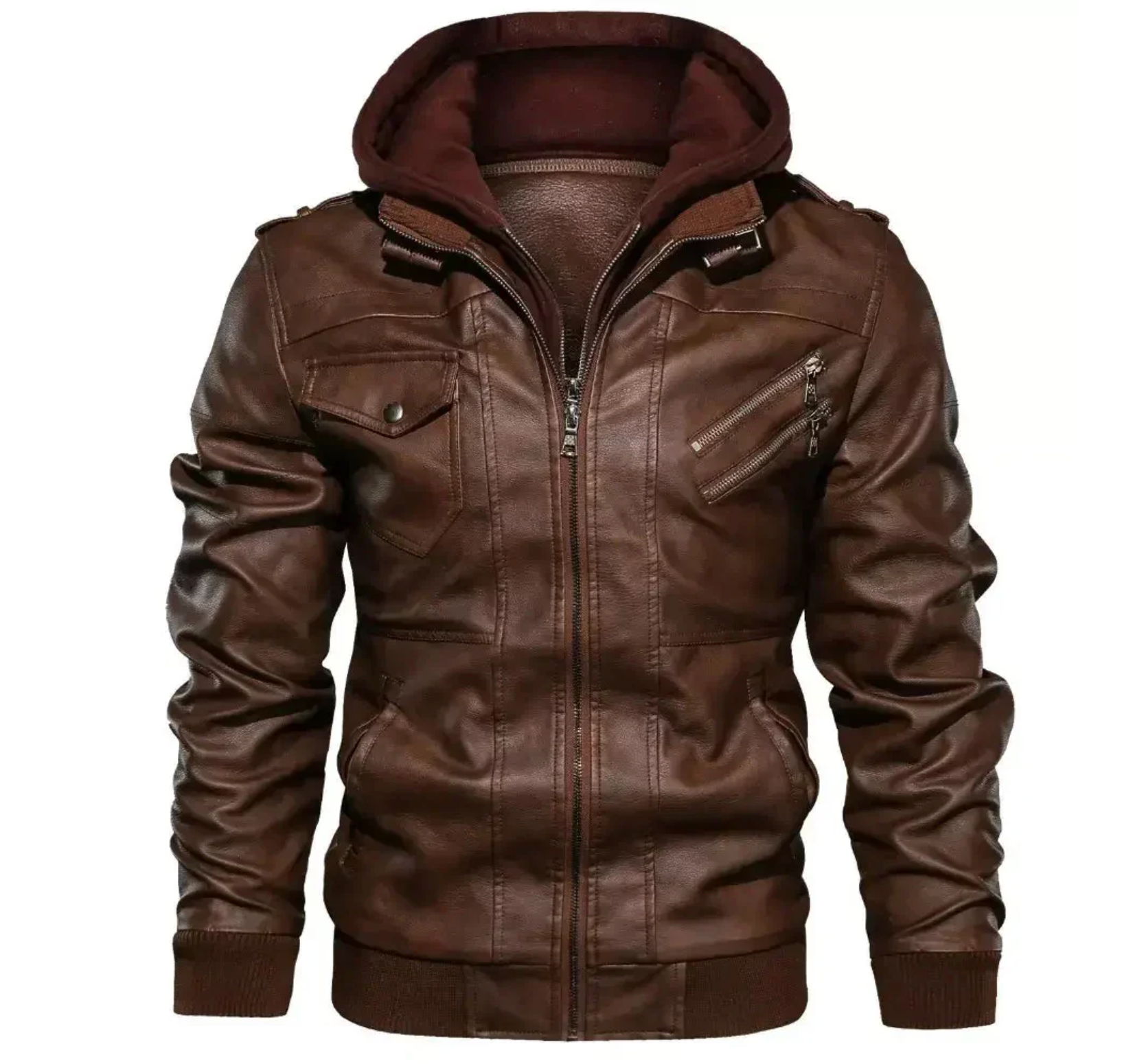 Jaqueta de Couro Masculina com Capuz Firenzi